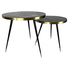 Runder Twist-Tisch, gealterte Spiegelplatte und Messingdetails, handgefertigt, Größe S