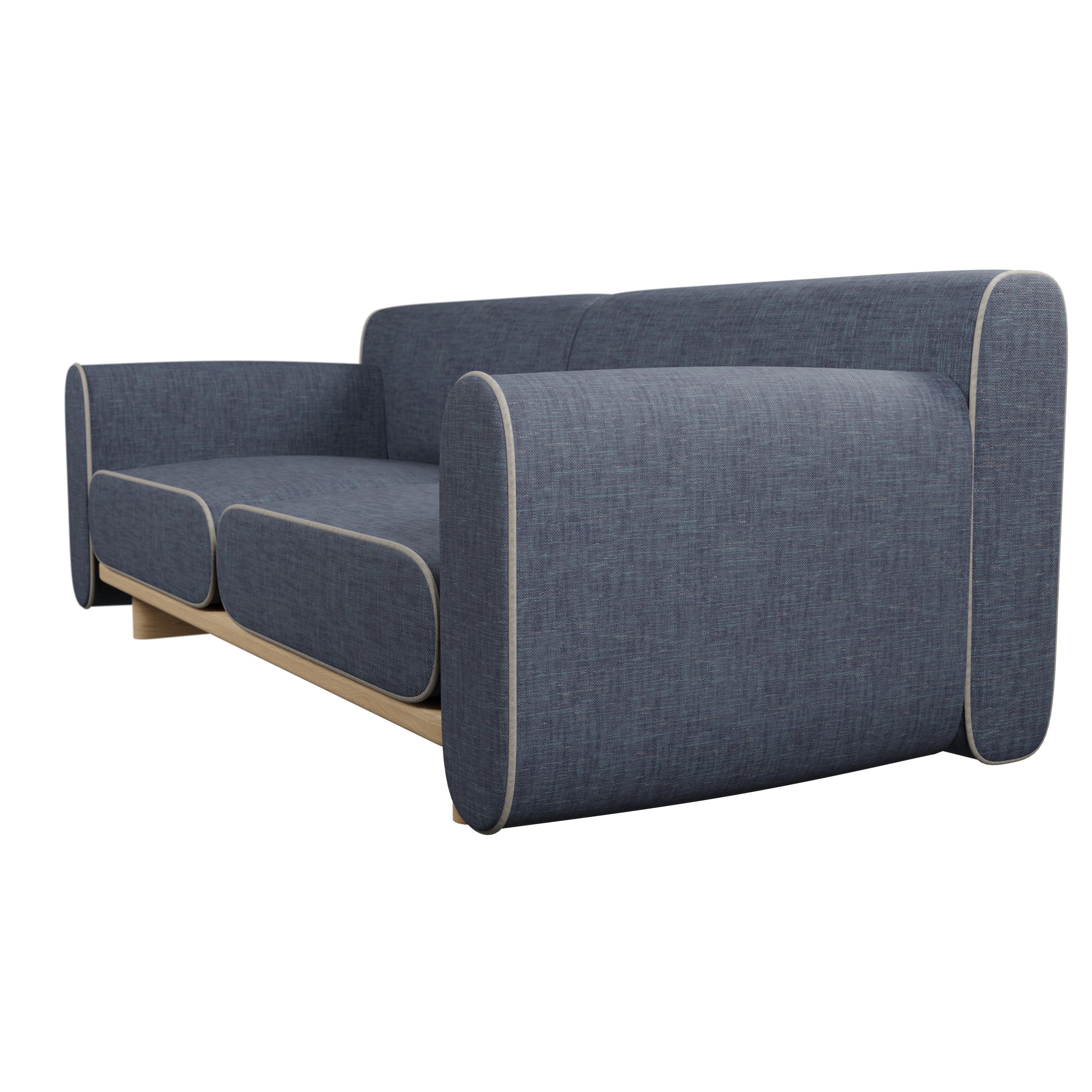 Round two-seater sofa Tilda with Denim plain fabric handcrafted by Murmurio In New Condition For Sale In Lordelo, PT