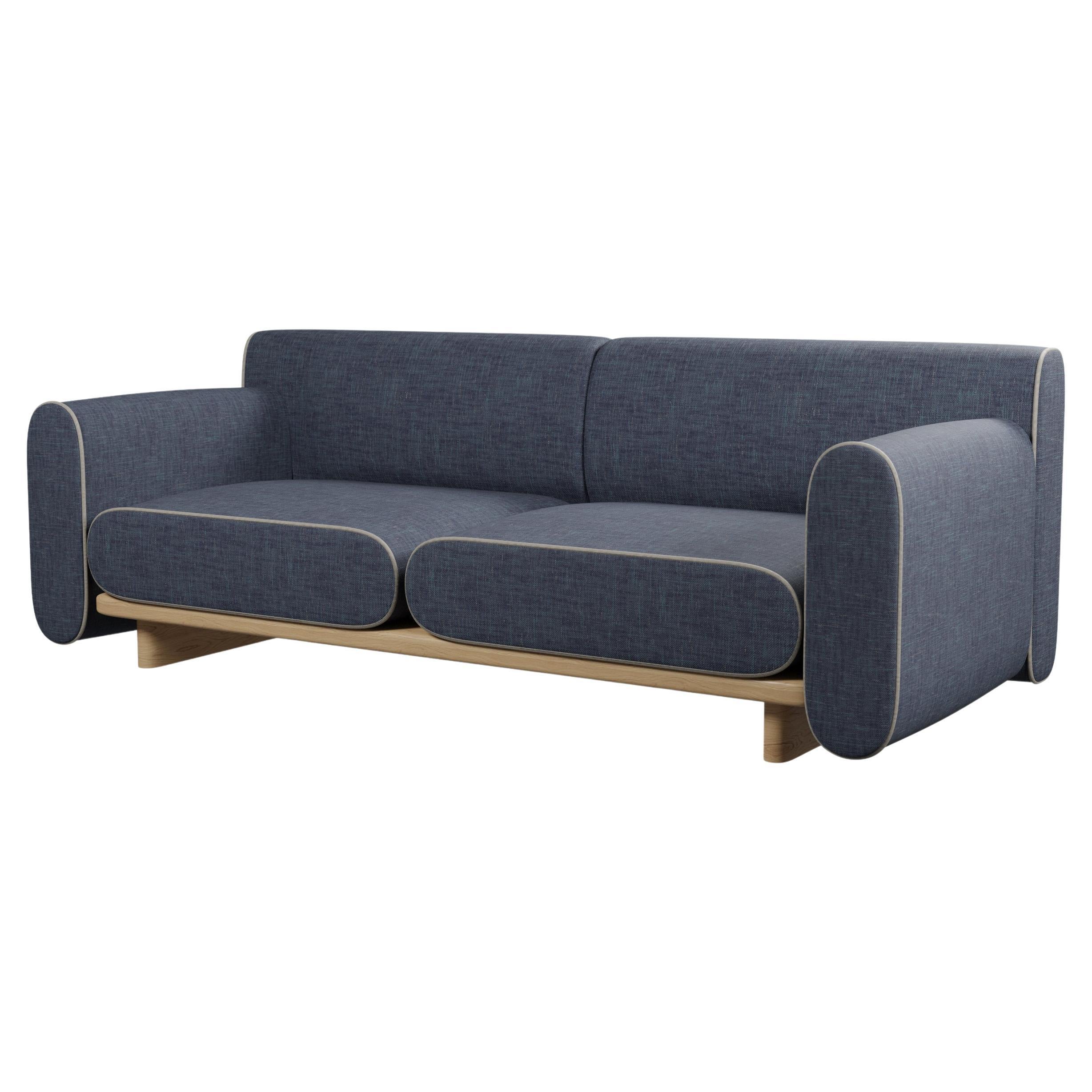 Round two-seater sofa Tilda with Denim plain fabric handcrafted by Murmurio