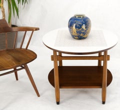 Round Two Tier Greek Key Pattern Laminate Top Occasional Side End Table Stand