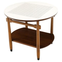 Round Two Tier Greek Key Pattern Laminate Top Occasional Side End Table Stand