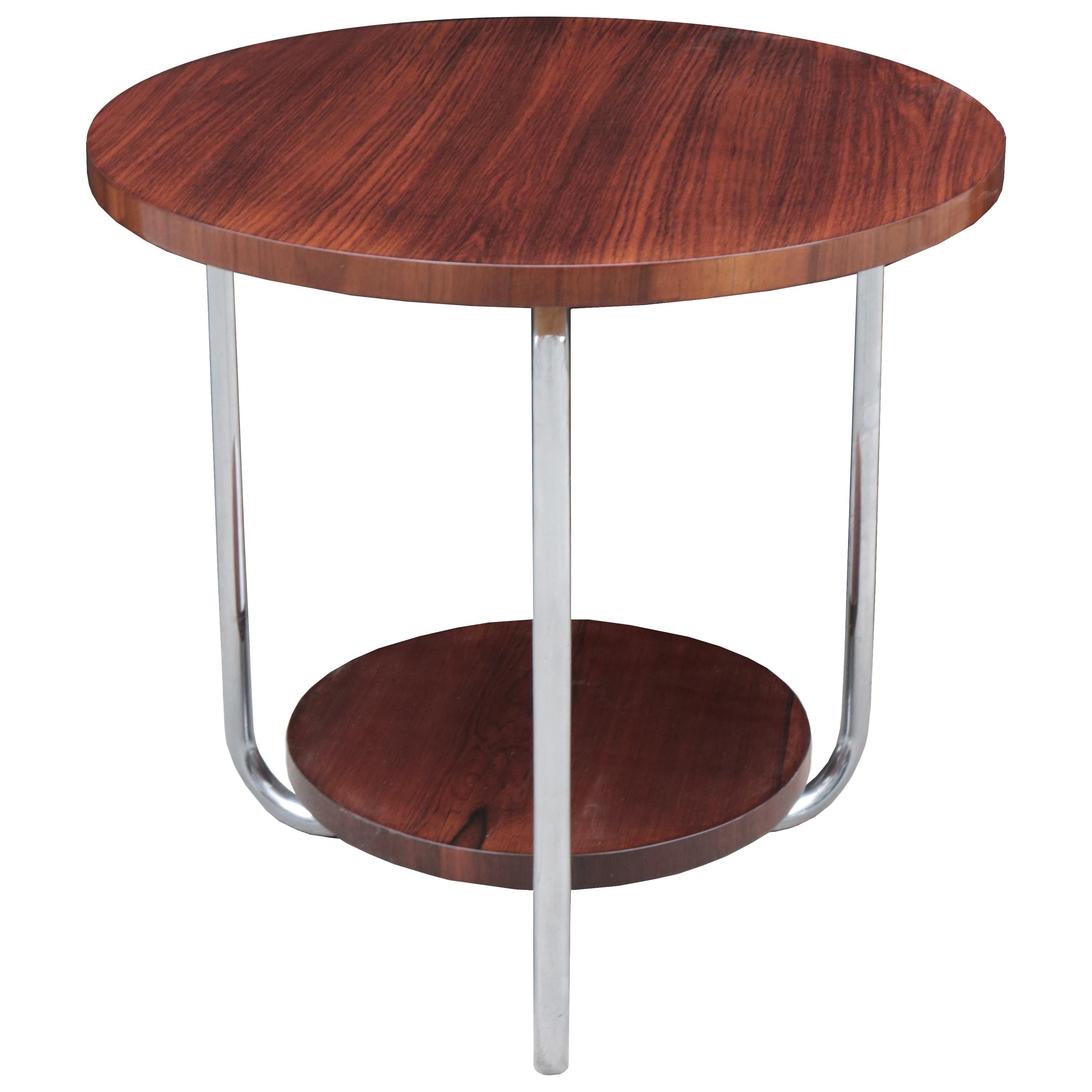 Handsome Two Tier Round Bamboo and Leather Side Table at 1stDibs