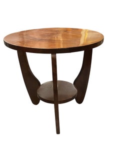 Round Two Tiered Paddle Shaped Legs Walnut Side Table, Italy, Mid Century