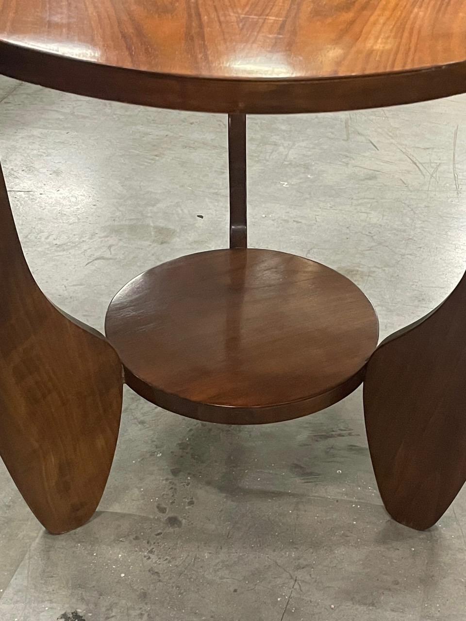 20th Century Round Two Tiered Paddle Shaped Legs Walnut Side Table, Italy, Mid Century For Sale
