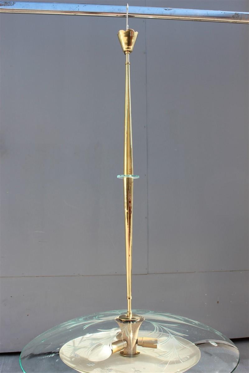 Round Ufo Midcentury Chandelier Cristal Arte Italian Design Curved Glass Brass For Sale 6