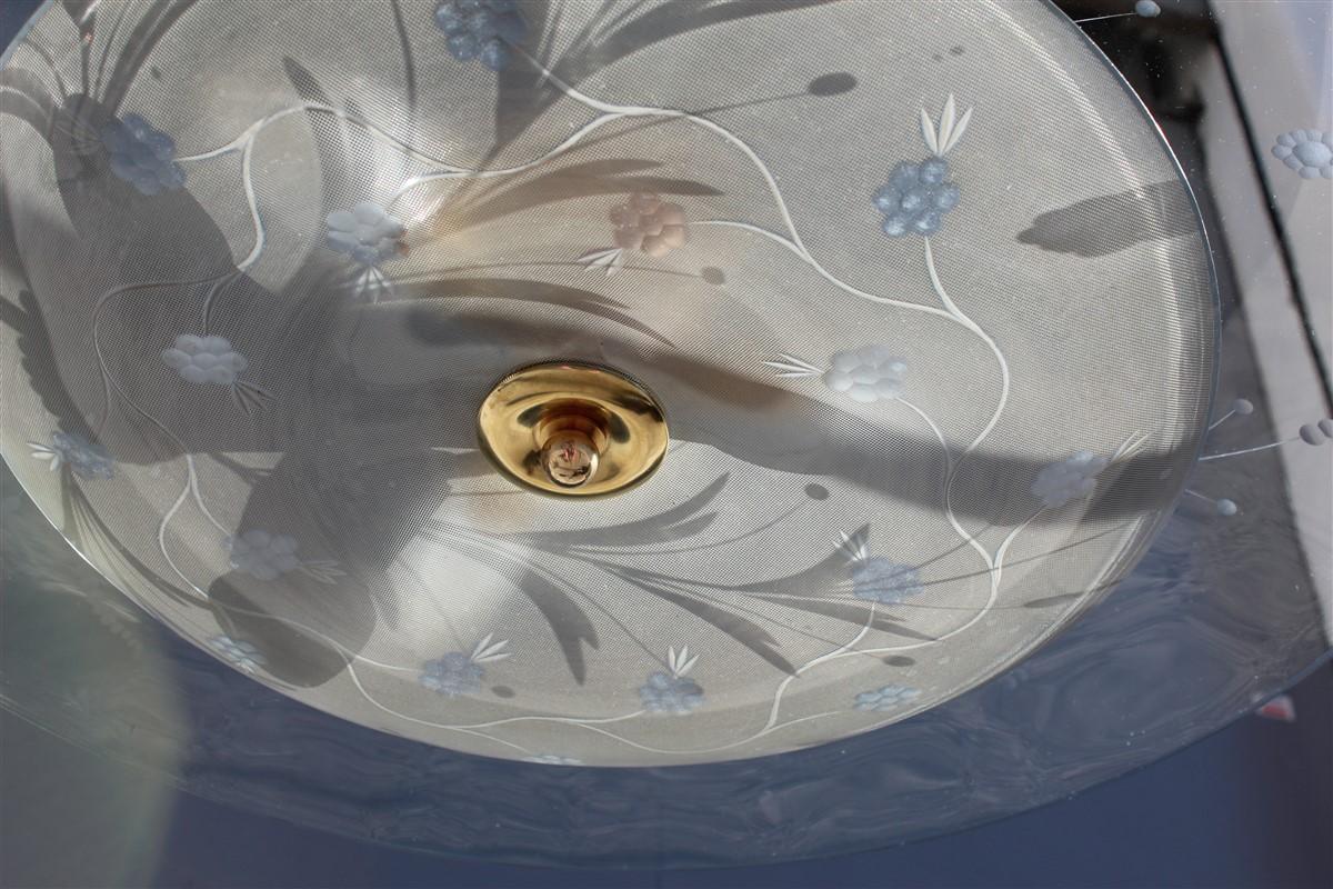 Round Ufo Midcentury Chandelier Cristal Arte Italian Design Curved Glass Brass For Sale 8