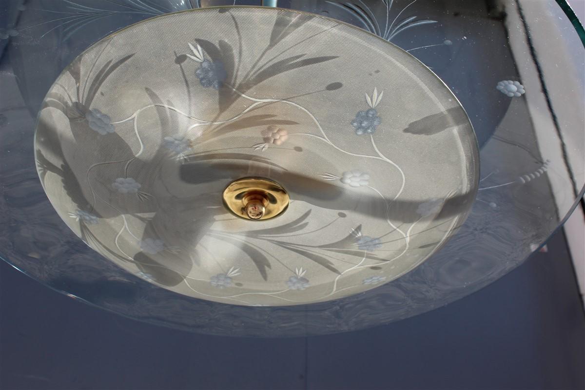 Round Ufo Midcentury Chandelier Cristal Arte Italian Design Curved Glass Brass For Sale 9