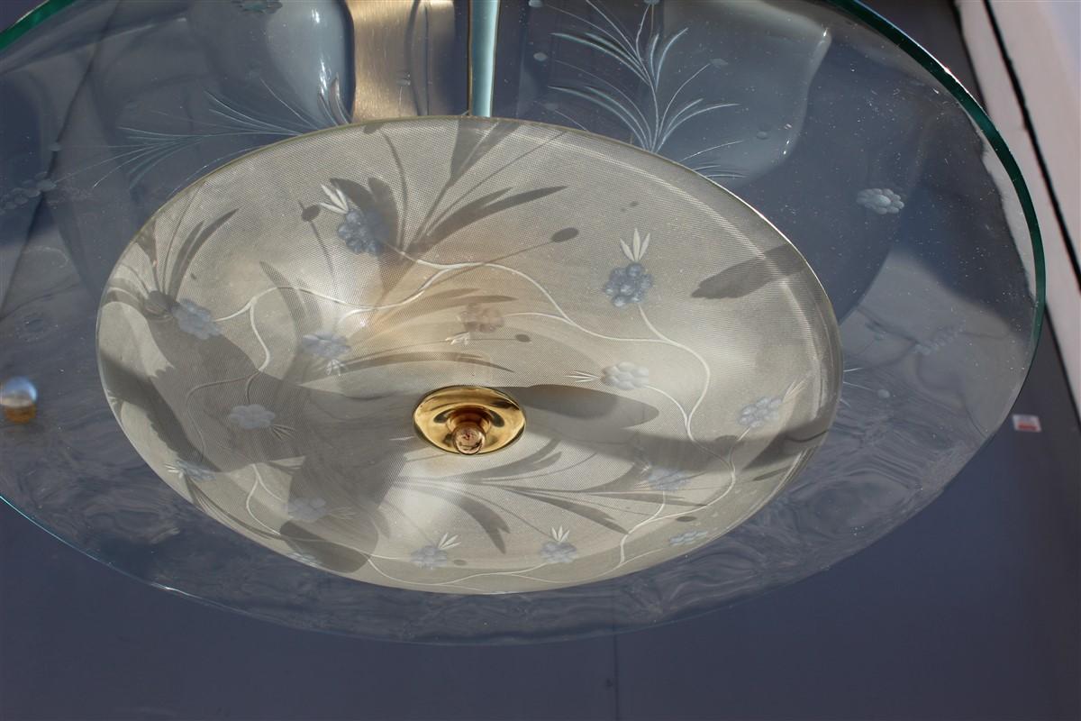 Round Ufo Midcentury Chandelier Cristal Arte Italian Design Curved Glass Brass For Sale 10