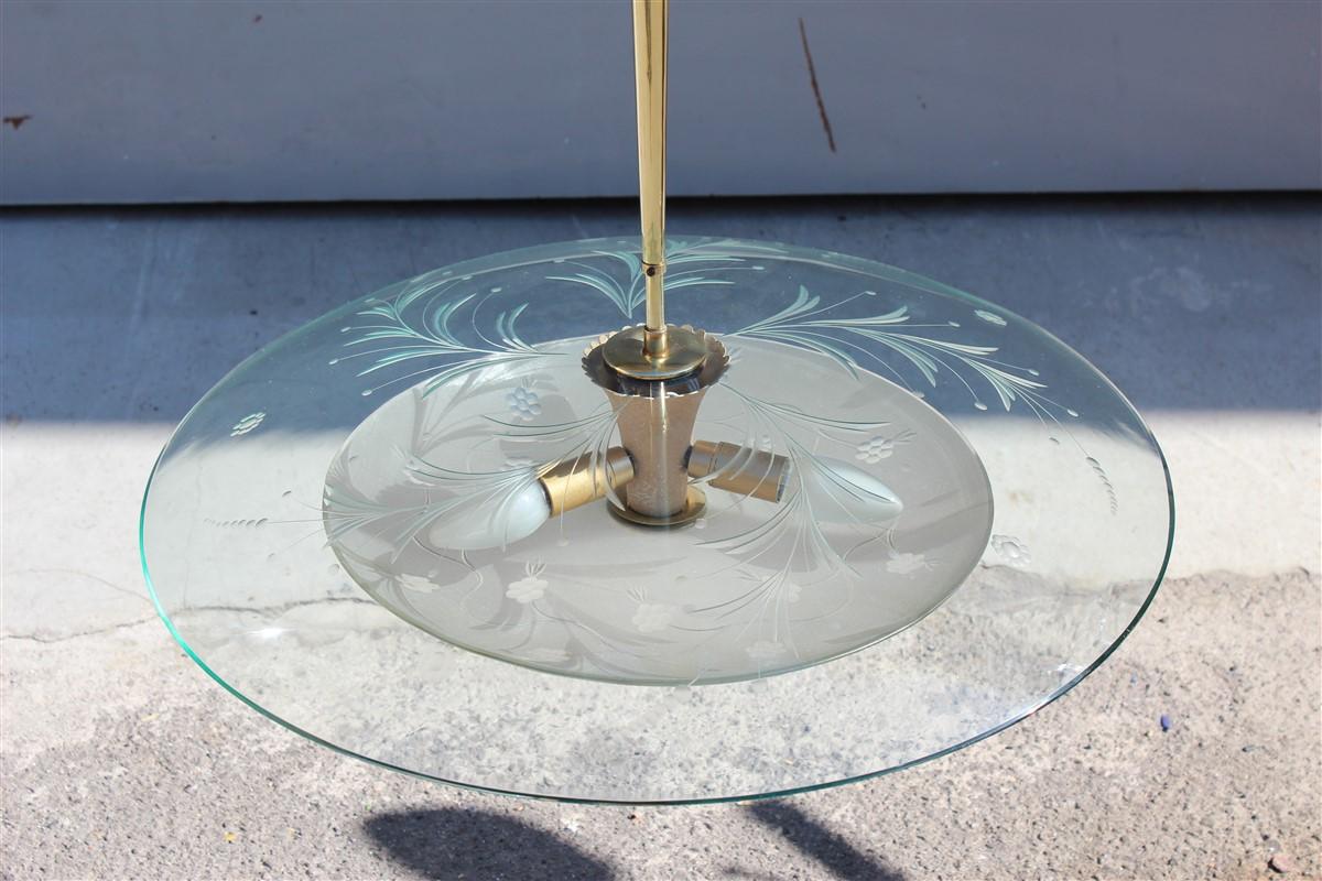 Round Ufo Midcentury Chandelier Cristal Arte Italian Design Curved Glass Brass For Sale 11