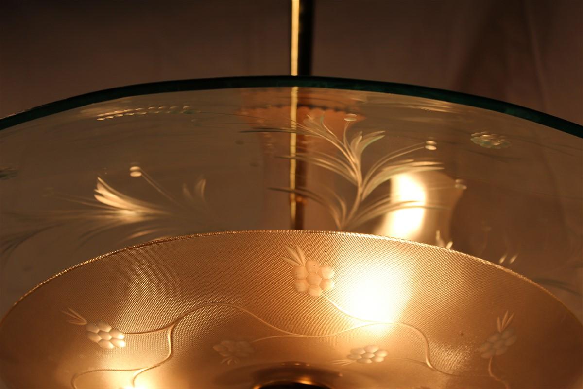 Mid-20th Century Round Ufo Midcentury Chandelier Cristal Arte Italian Design Curved Glass Brass For Sale