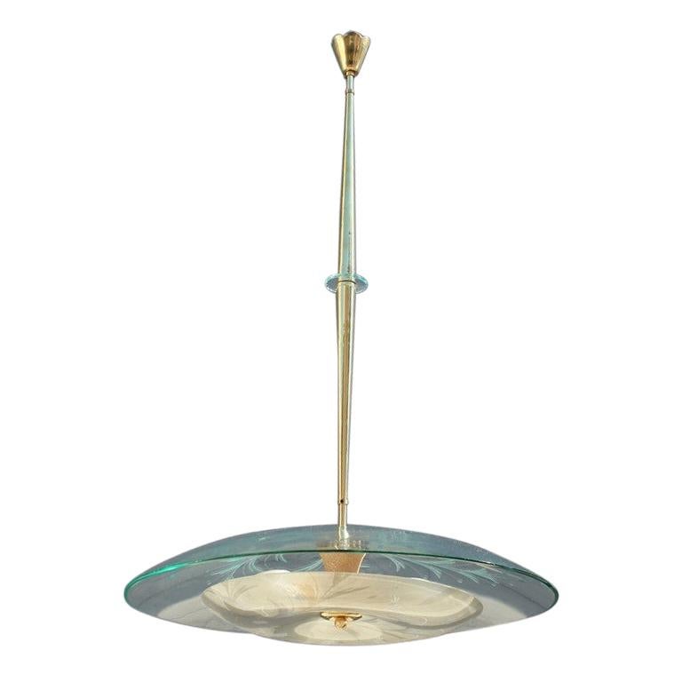 Round Ufo Midcentury Chandelier Cristal Arte Italian Design Curved Glass Brass