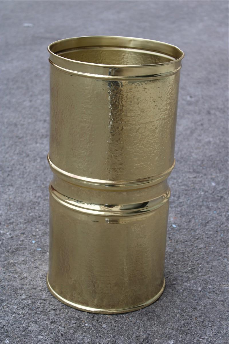 Round umbrella stand in solid brass smooth and hammered handmade Italy 1960s