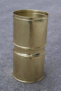 Round Umbrella Stand in Solid Brass Smooth and Hammered Handmade Italy 1960s