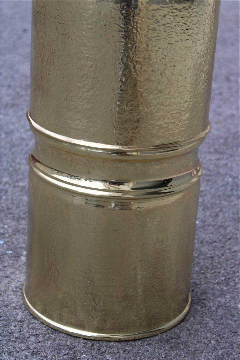 Mid-Century Modern Round Umbrella Stand in Solid Brass Smooth and Hammered Handmade Italy 1960s For Sale