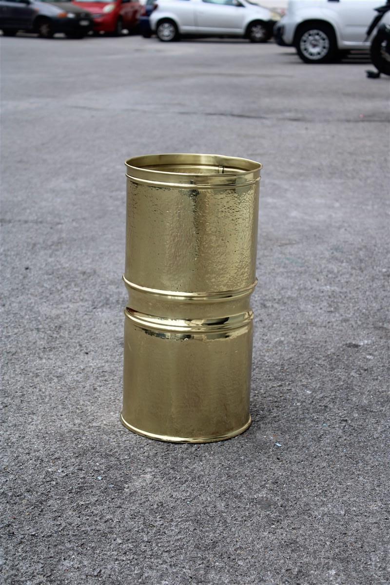Round Umbrella Stand in Solid Brass Smooth and Hammered Handmade Italy 1960s For Sale 1