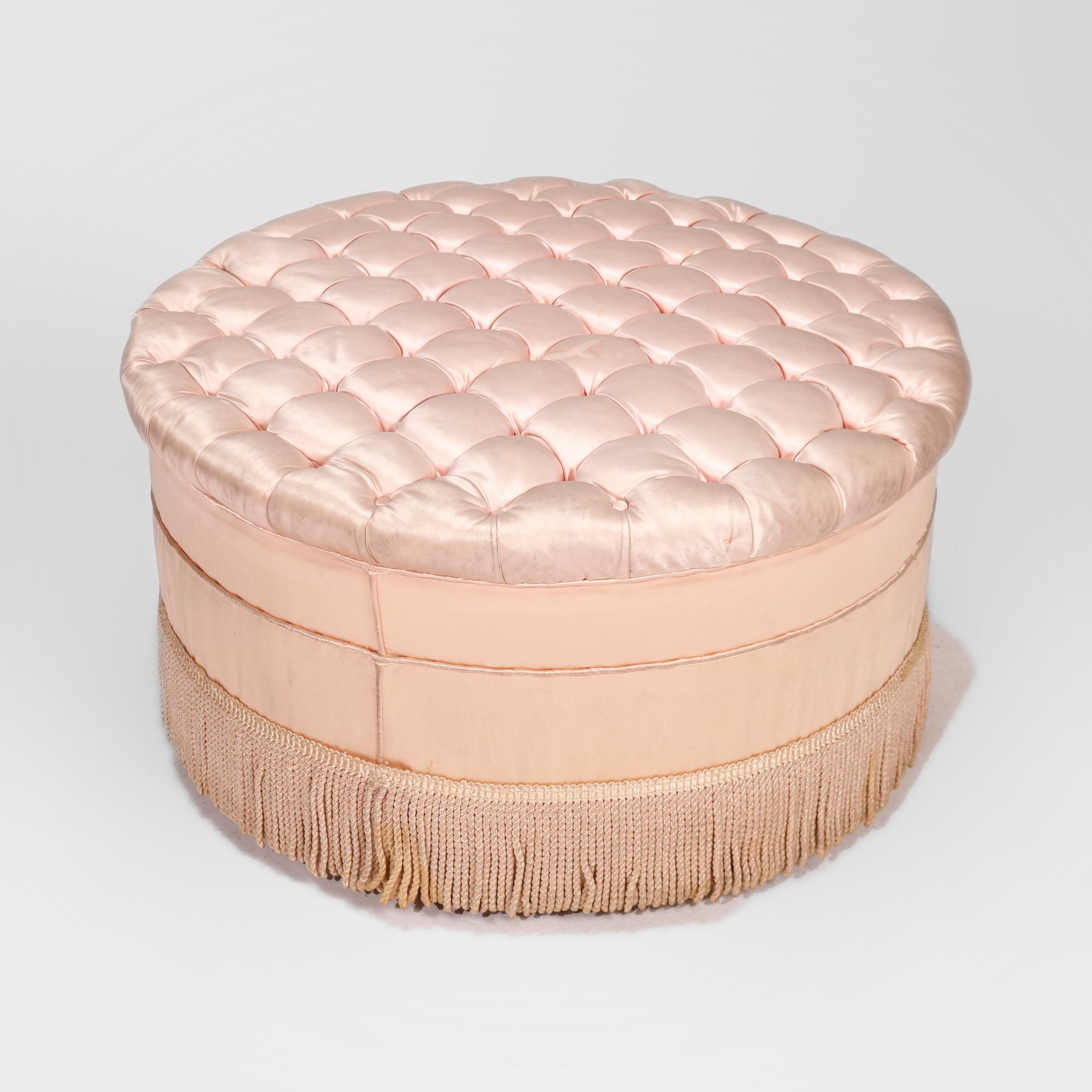 Round Upholstered & Tufted Ottoman 20th C 1