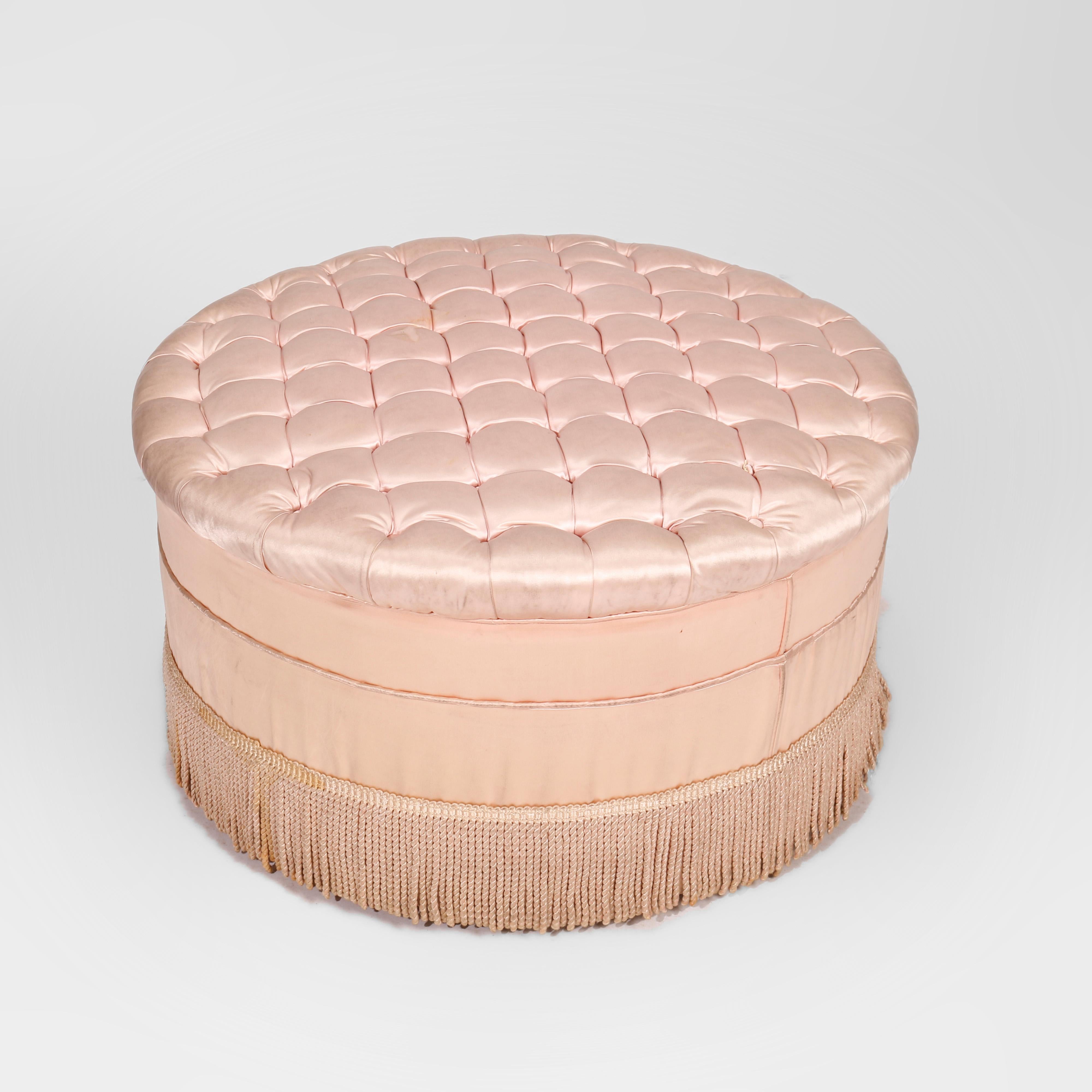 Round Upholstered & Tufted Ottoman 20th C 2