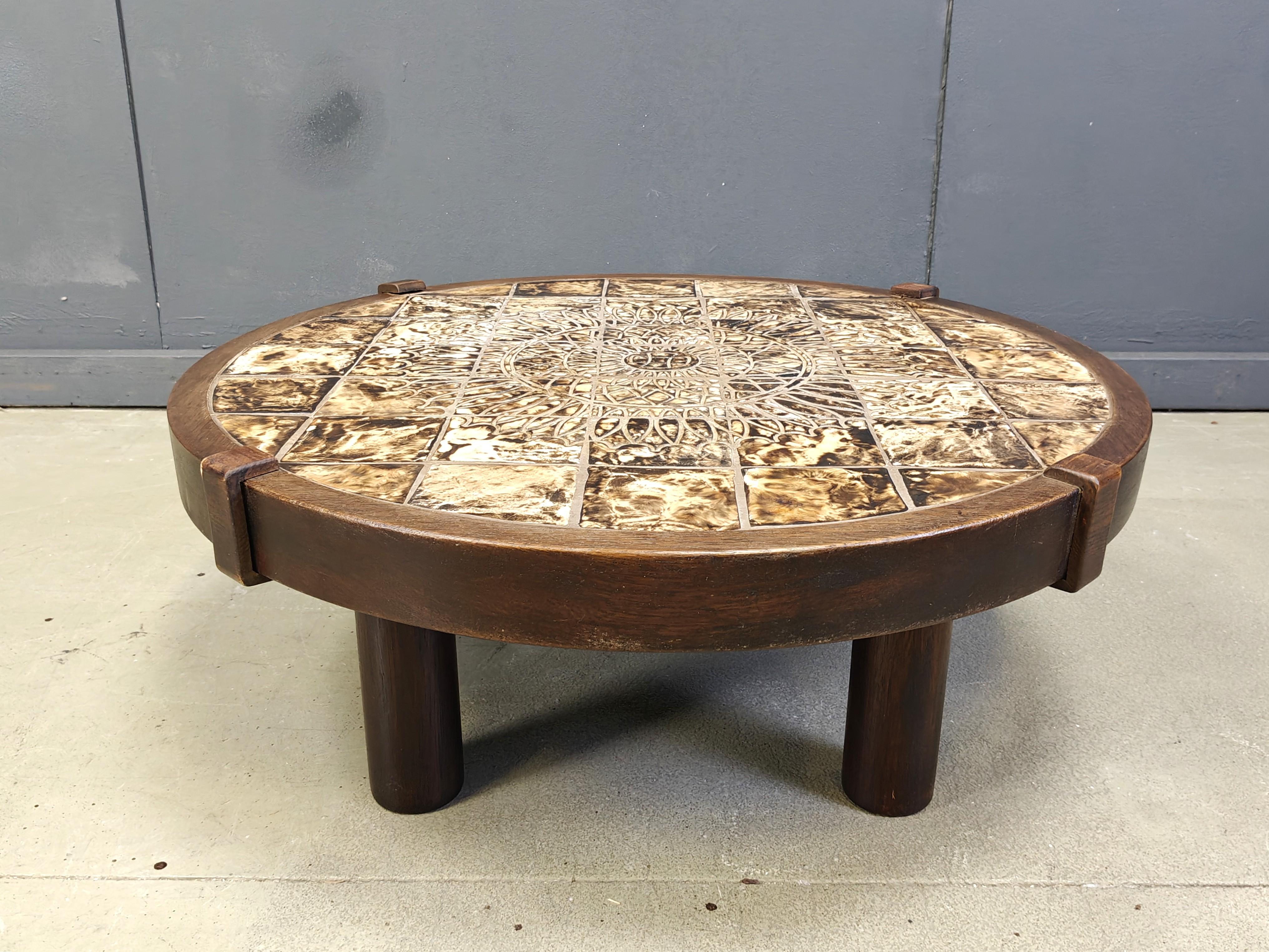 Tavolino rotondo in ceramica Vallauris AM di Barrois, anni '60 in vendita 3