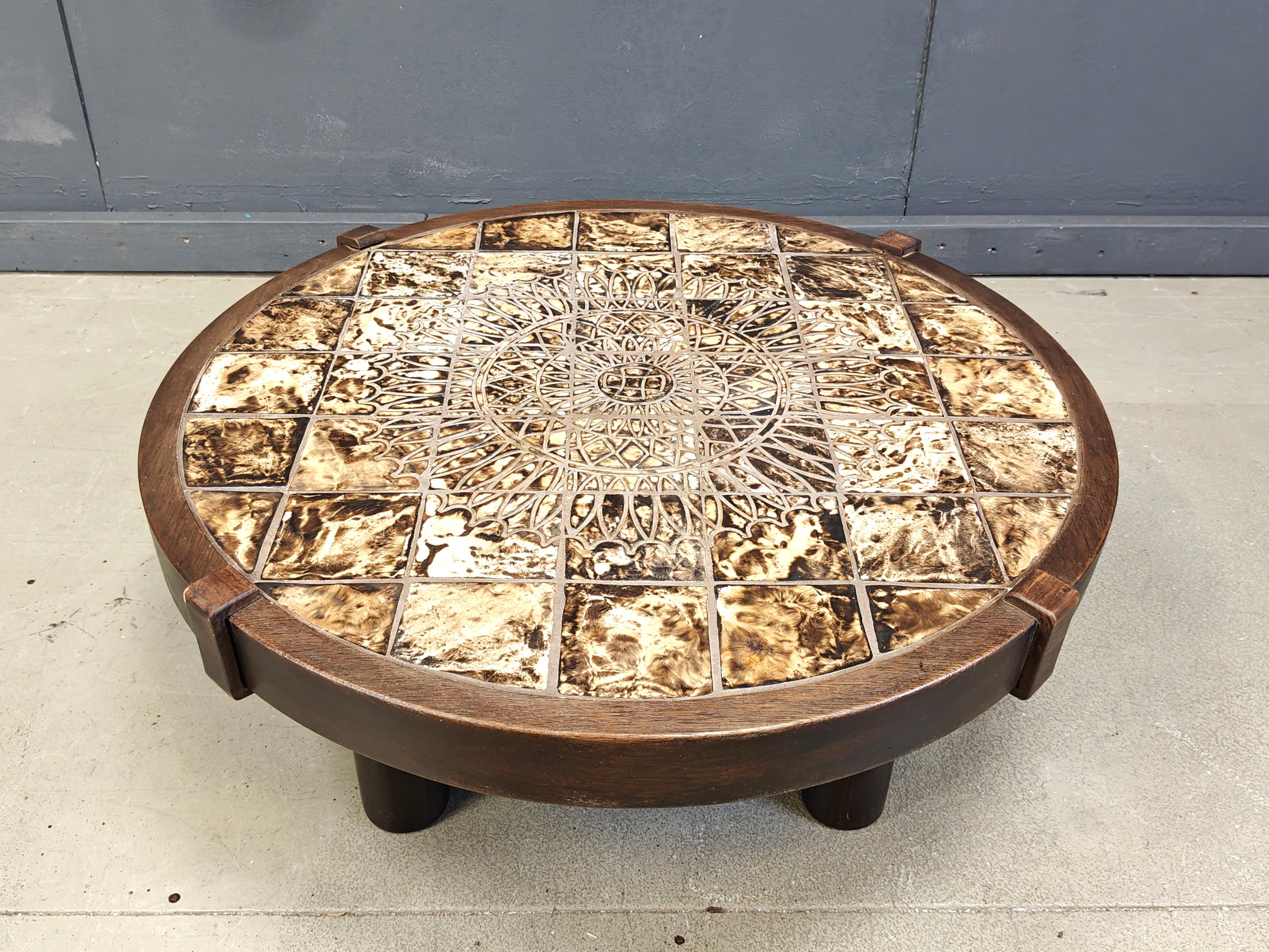 Tavolino rotondo in ceramica Vallauris AM di Barrois, anni '60 in vendita 4
