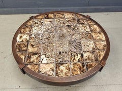 Table basse ronde en céramique Vallauris par Barrois, 1960s