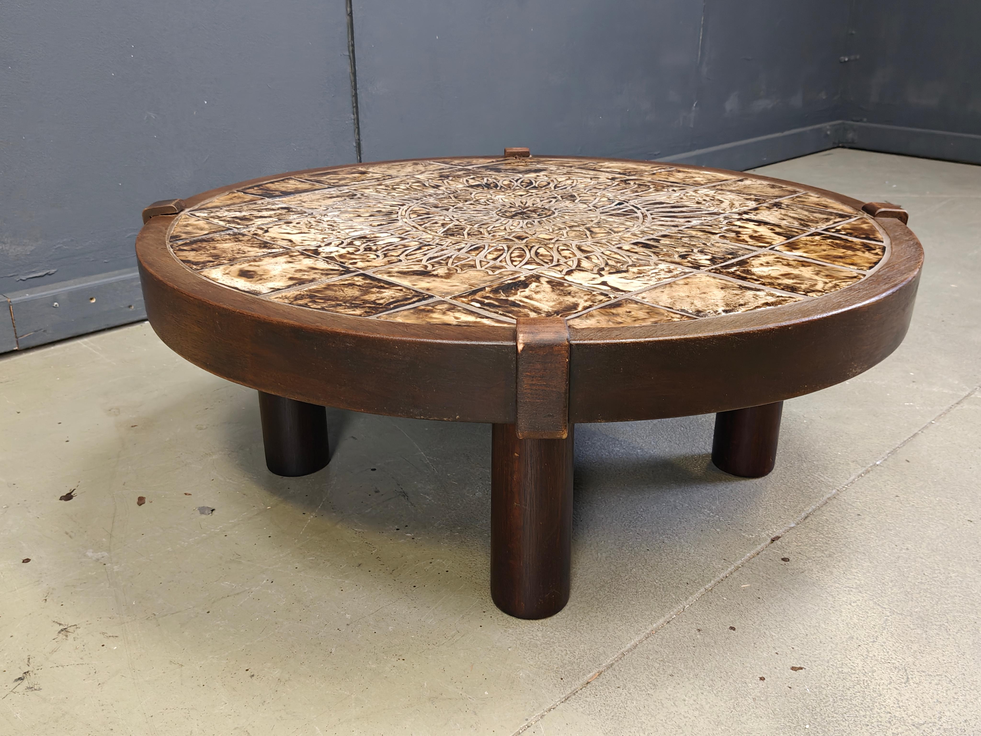 Ceramica Tavolino rotondo in ceramica Vallauris AM di Barrois, anni '60 in vendita