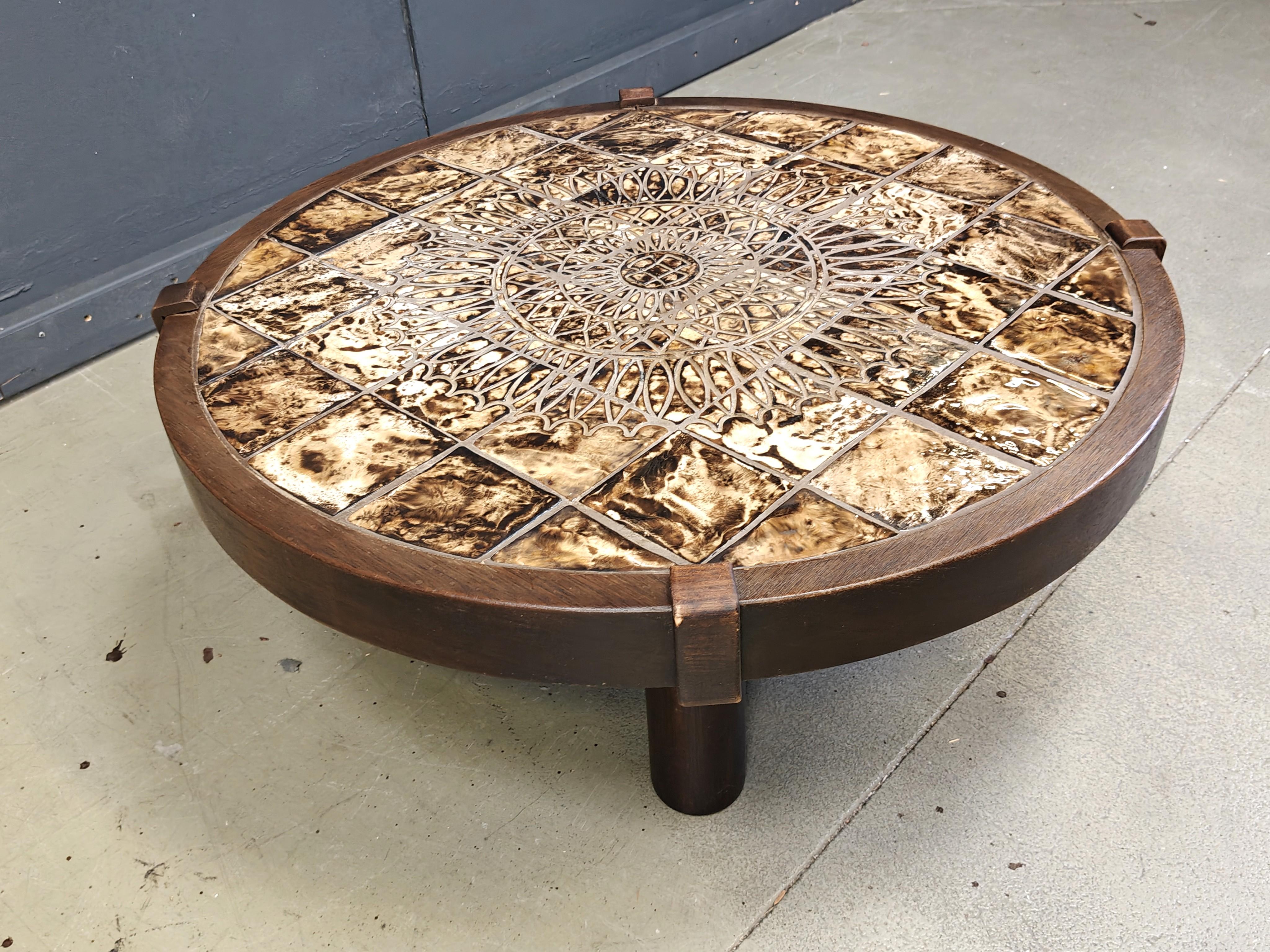 Tavolino rotondo in ceramica Vallauris AM di Barrois, anni '60 in vendita 1