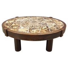 Tavolino rotondo in ceramica Vallauris AM di Barrois, anni '60