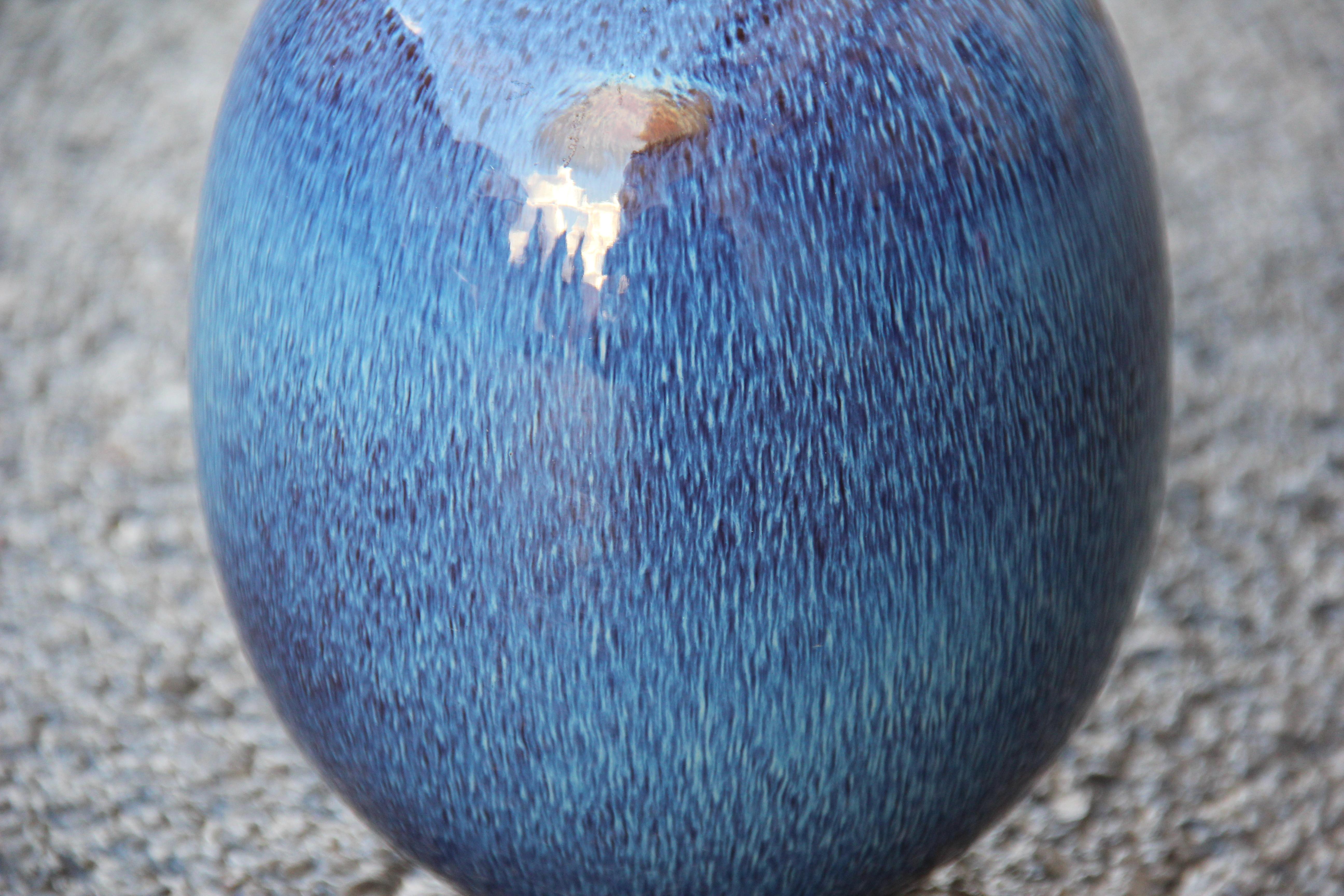 Round vase ceramic blue color Ernestine Italian design 1960s.