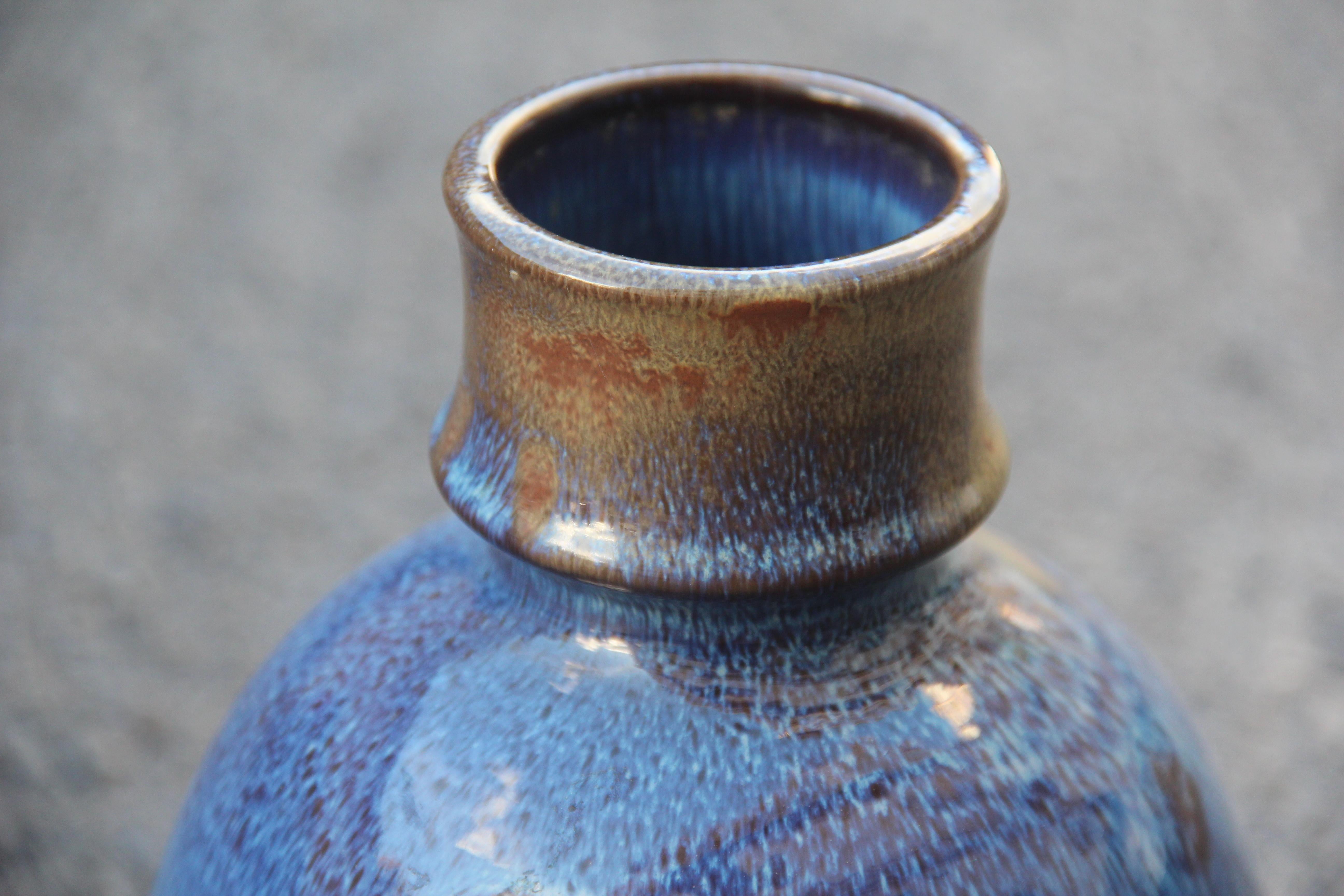 Round Vase Ceramic Blue Color Ernestine Italian Design, 1960s For Sale 3