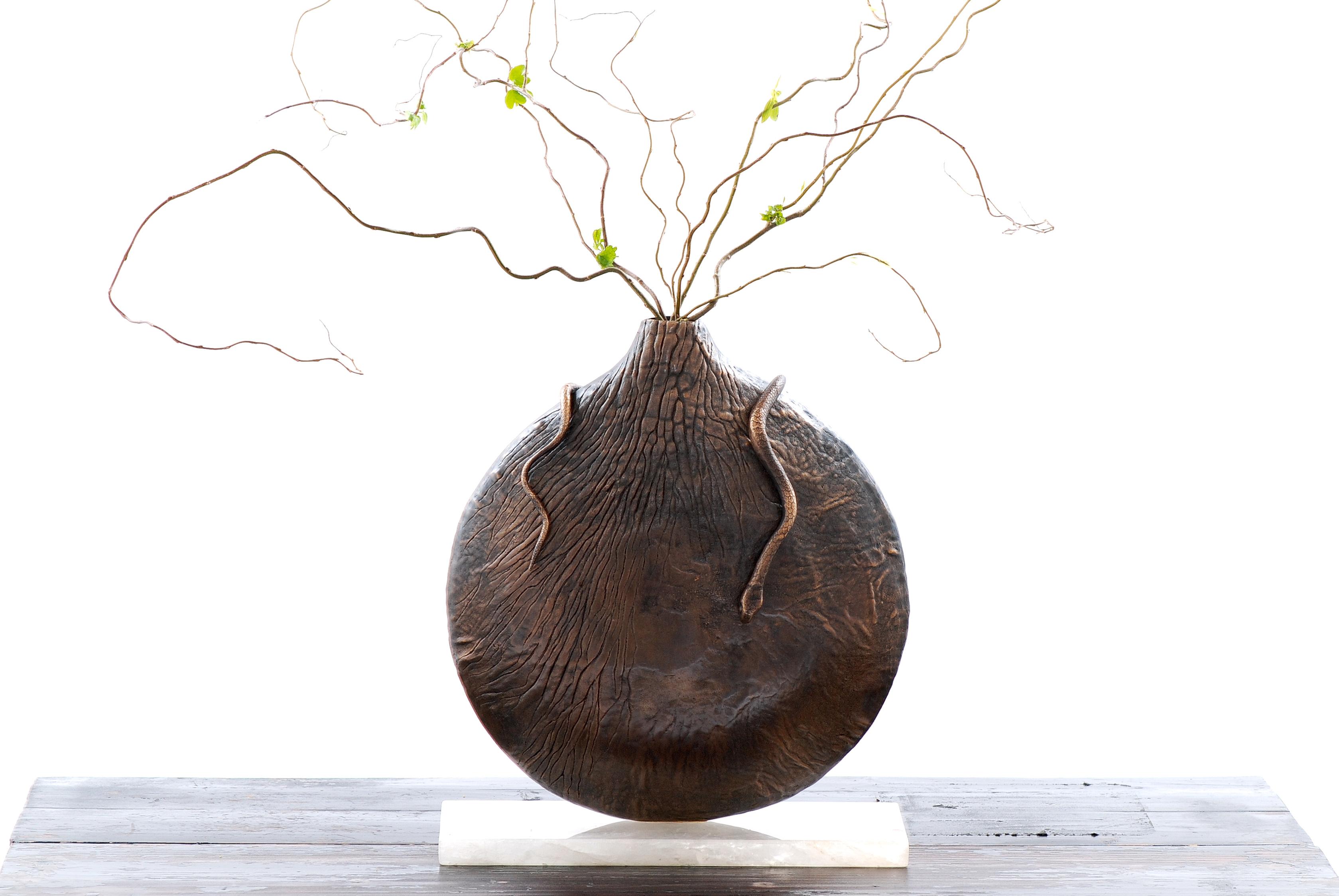 Contemporary Round Vase in Dark Bronze by FAKASAKA Design For Sale