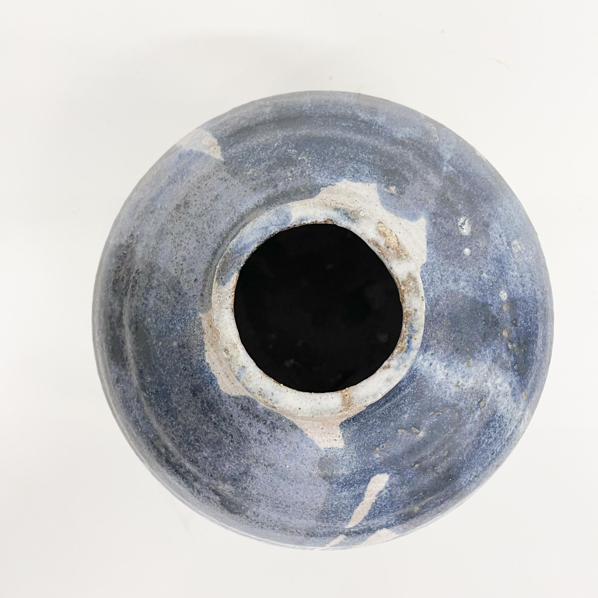 Late 20th Century Round Vase in Swirling Shades of Blue Ceramic Art Pottery Modern Design, 1980s