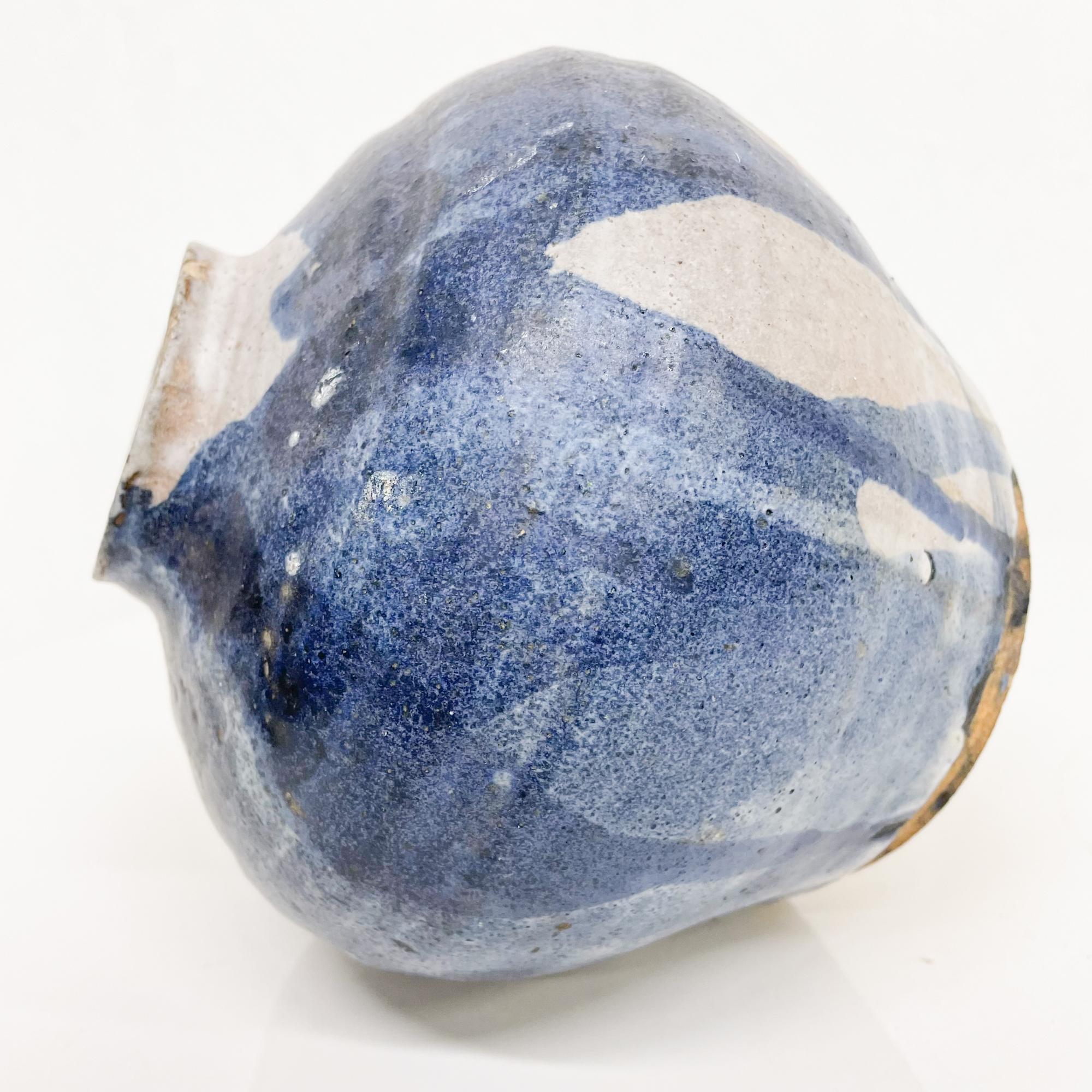 Round Vase in Swirling Shades of Blue Ceramic Art Pottery Modern Design, 1980s 3