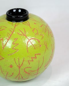 Round Ceramic Vase Made With Green Glaze By Lene Regius From 1990s