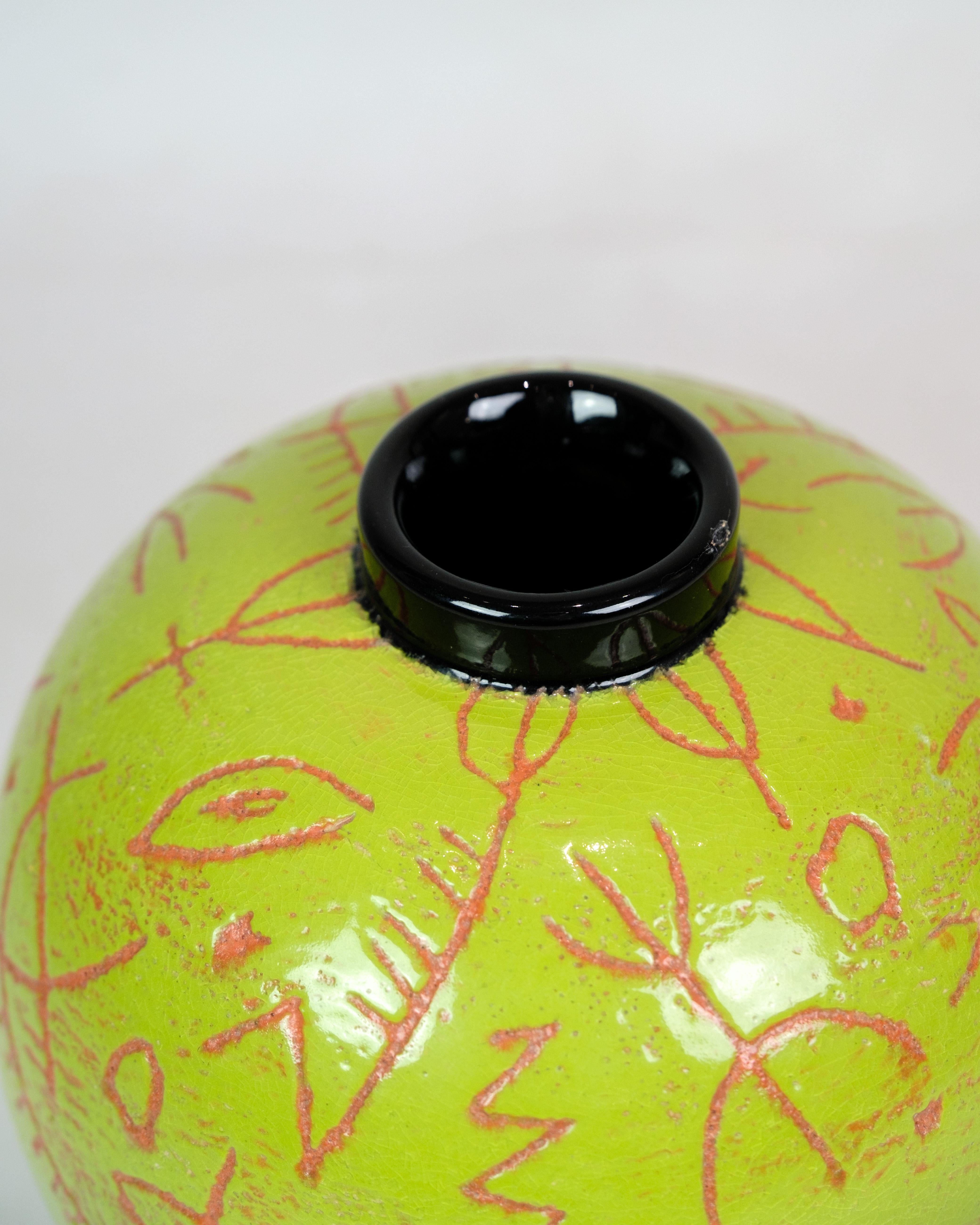 Runde Vase mit grüner Glasuhr, entworfen von Lene Regius aus den 1990er Jahren (Dänisch) im Angebot