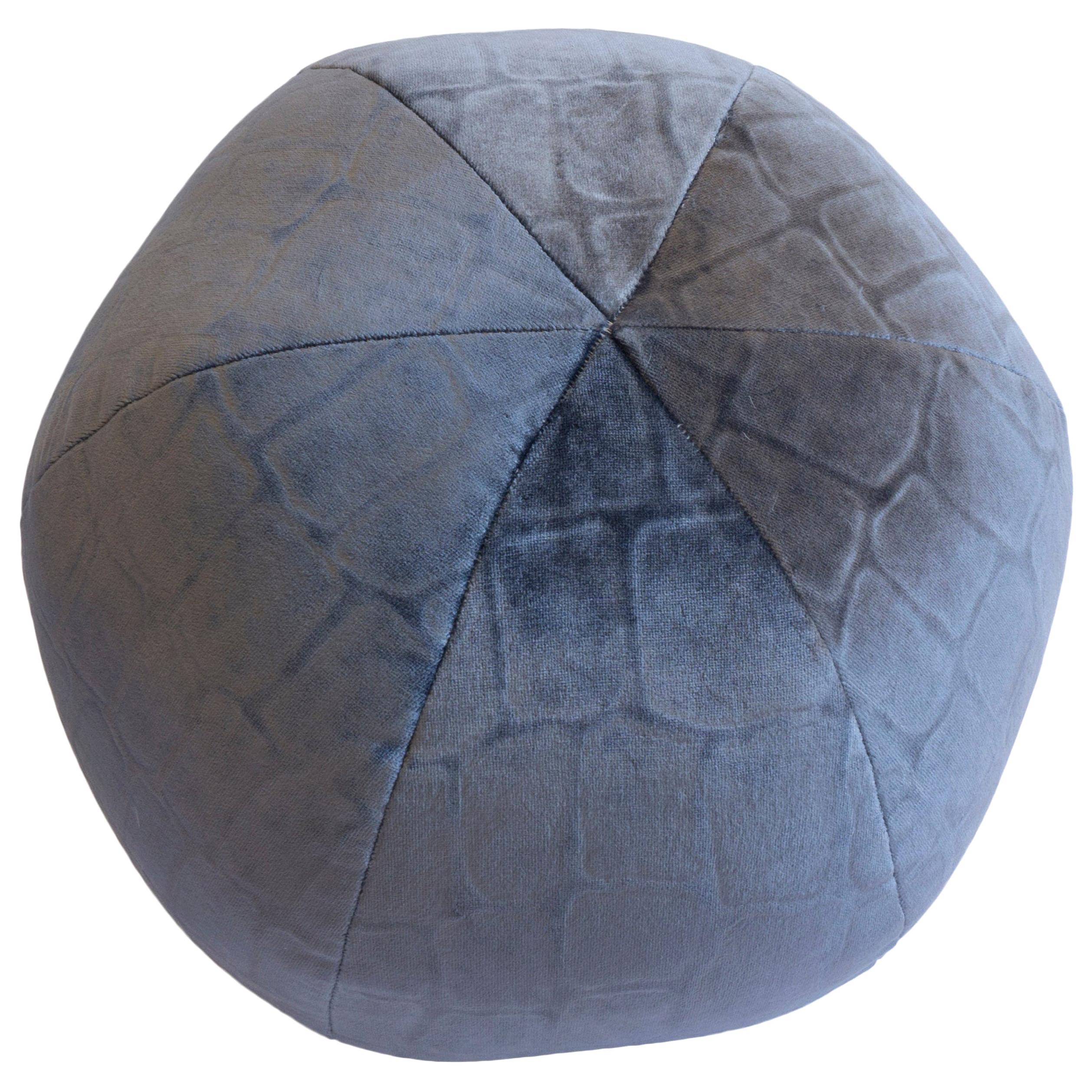 Round Velvet Ball Pillow Blue Embossed Caiman Velvet For Sale