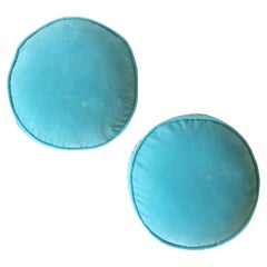 Round Velvet Pillows in Sky Blue, Pair