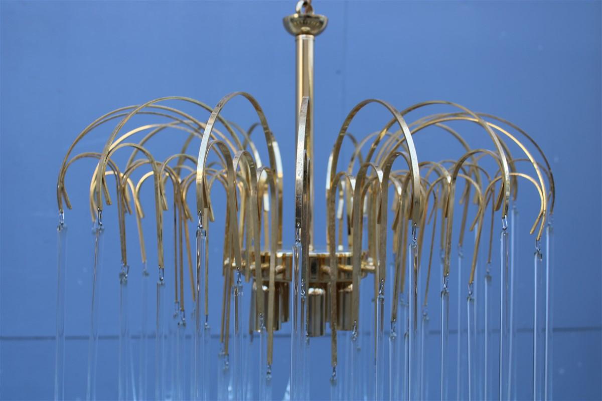Mid-Century Modern Lustre rond de style Venini à grandes gouttes avec structure en or, design italien, années 1960 en vente