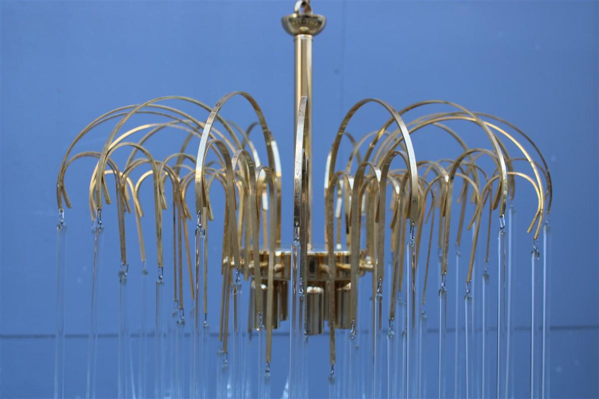 Round Venini Style Big Drops Gold Structure Chandelier Italian Design, 1960s In Good Condition For Sale In Palermo, Sicily