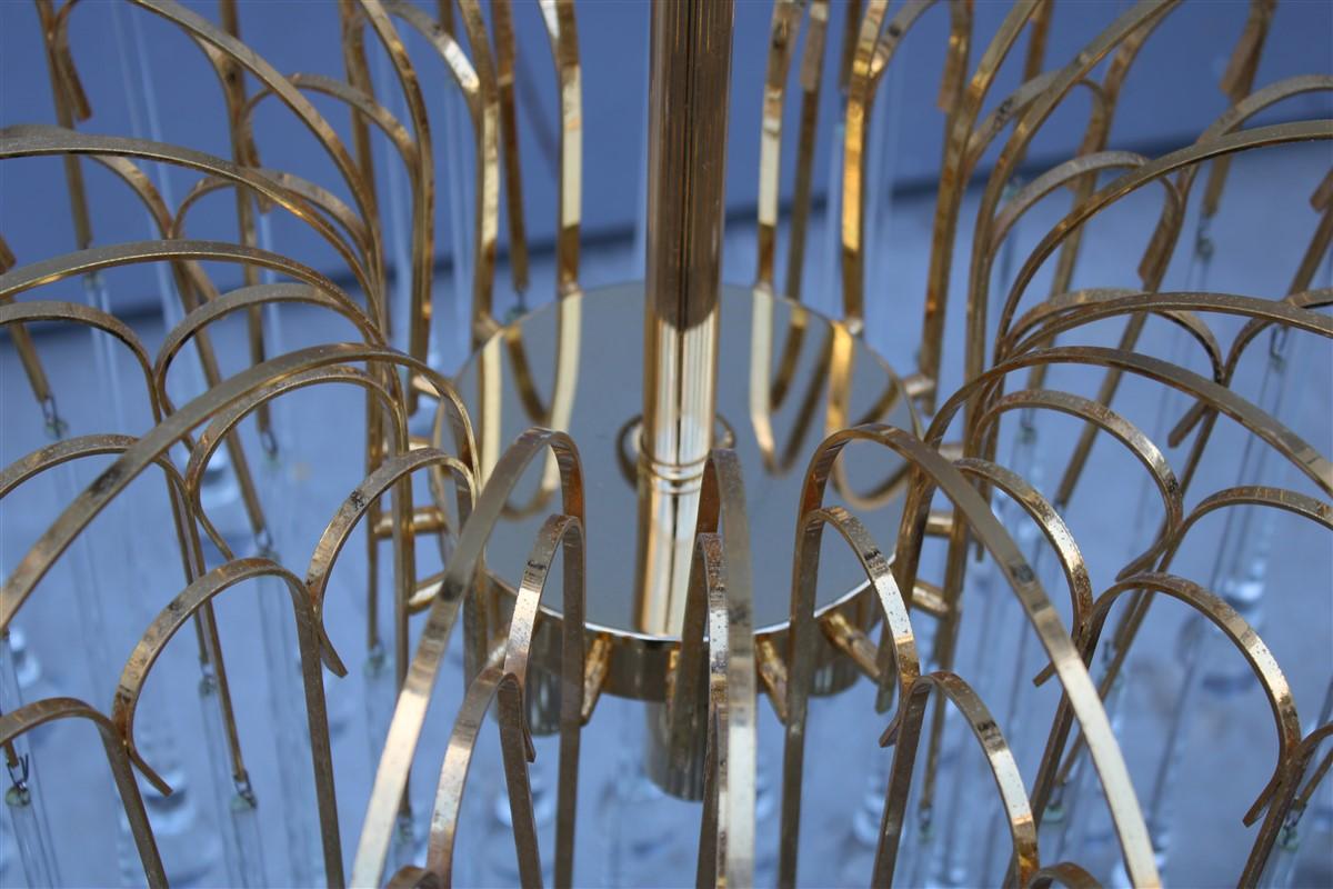 Gold Plate Round Venini Style Big Drops Gold Structure Chandelier Italian Design, 1960s For Sale