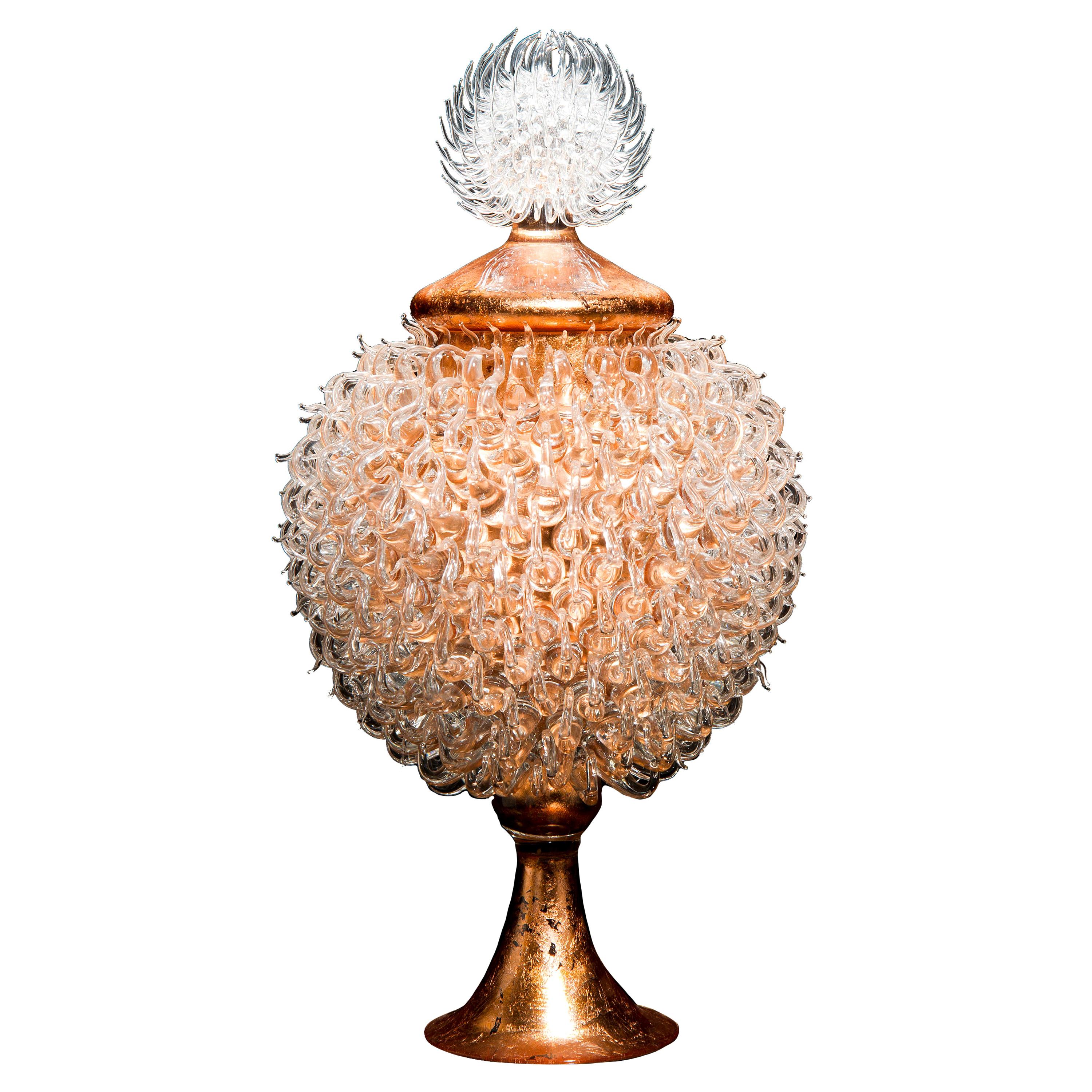 Round Venus Jar with Thistle Top, a Glass & Copper Vessel by James Lethbridge