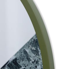 Round Verde Alpi Marble Mirror, Handmade in Italy, Wooden Frame