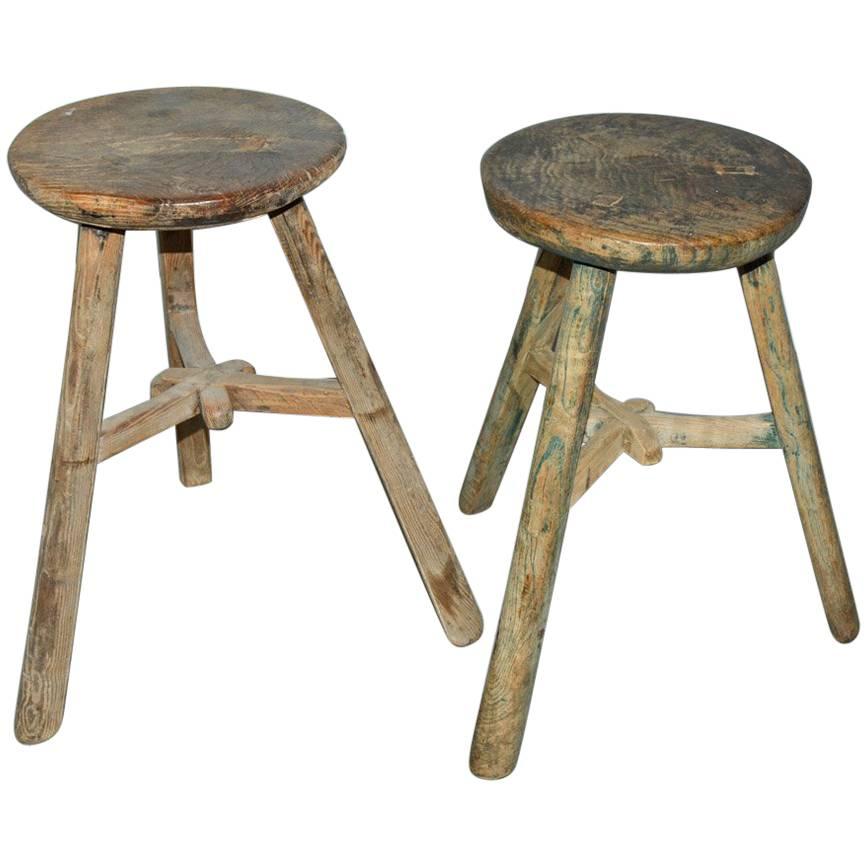 Round Vintage Asian Wood Stools, Sold Singly