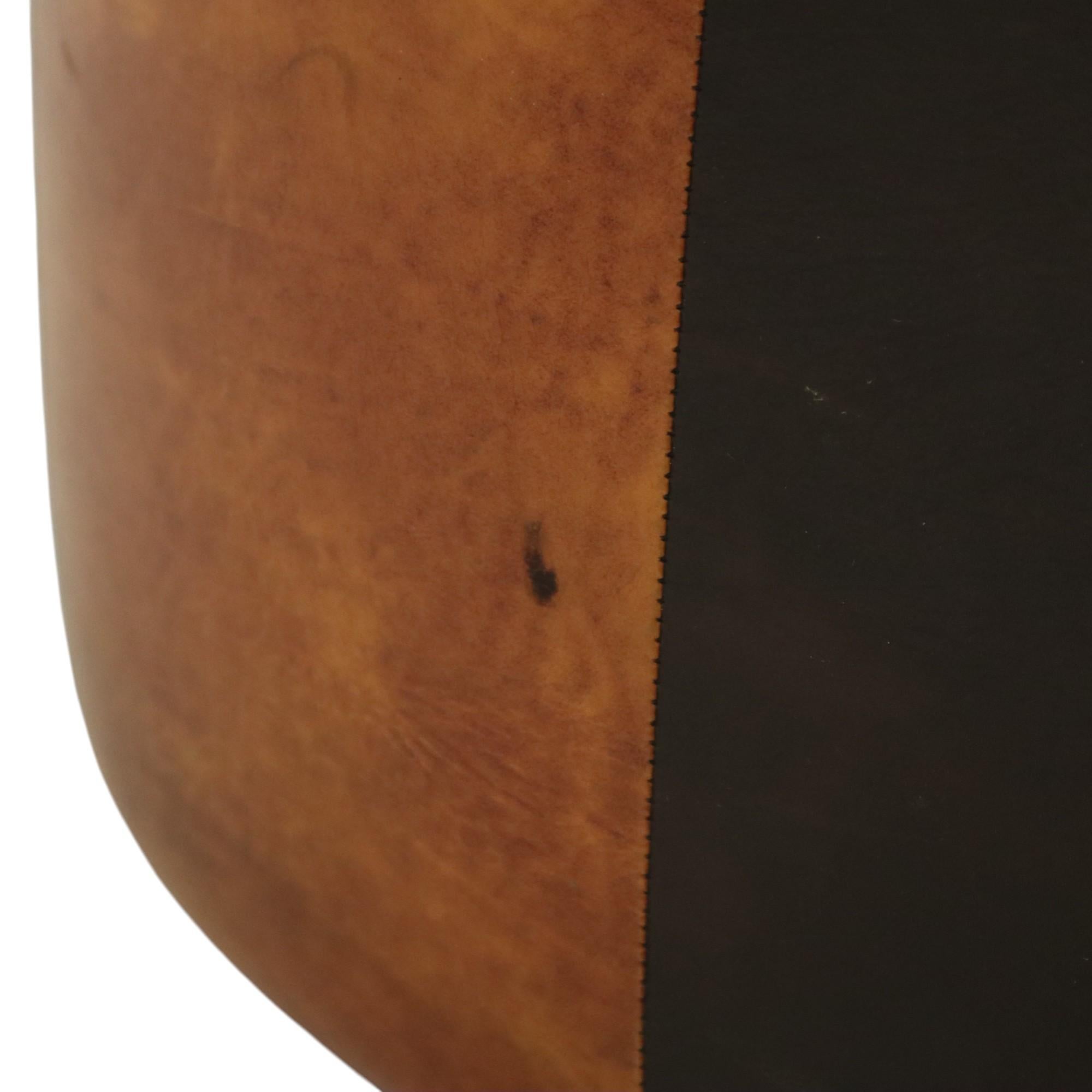 Round Vintage Brown Pouf Two-Tone Skai Leather Sixties For Sale 1