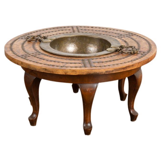 Vintage Small Round Coffee Table or Side Table with Rustic Iron Base at