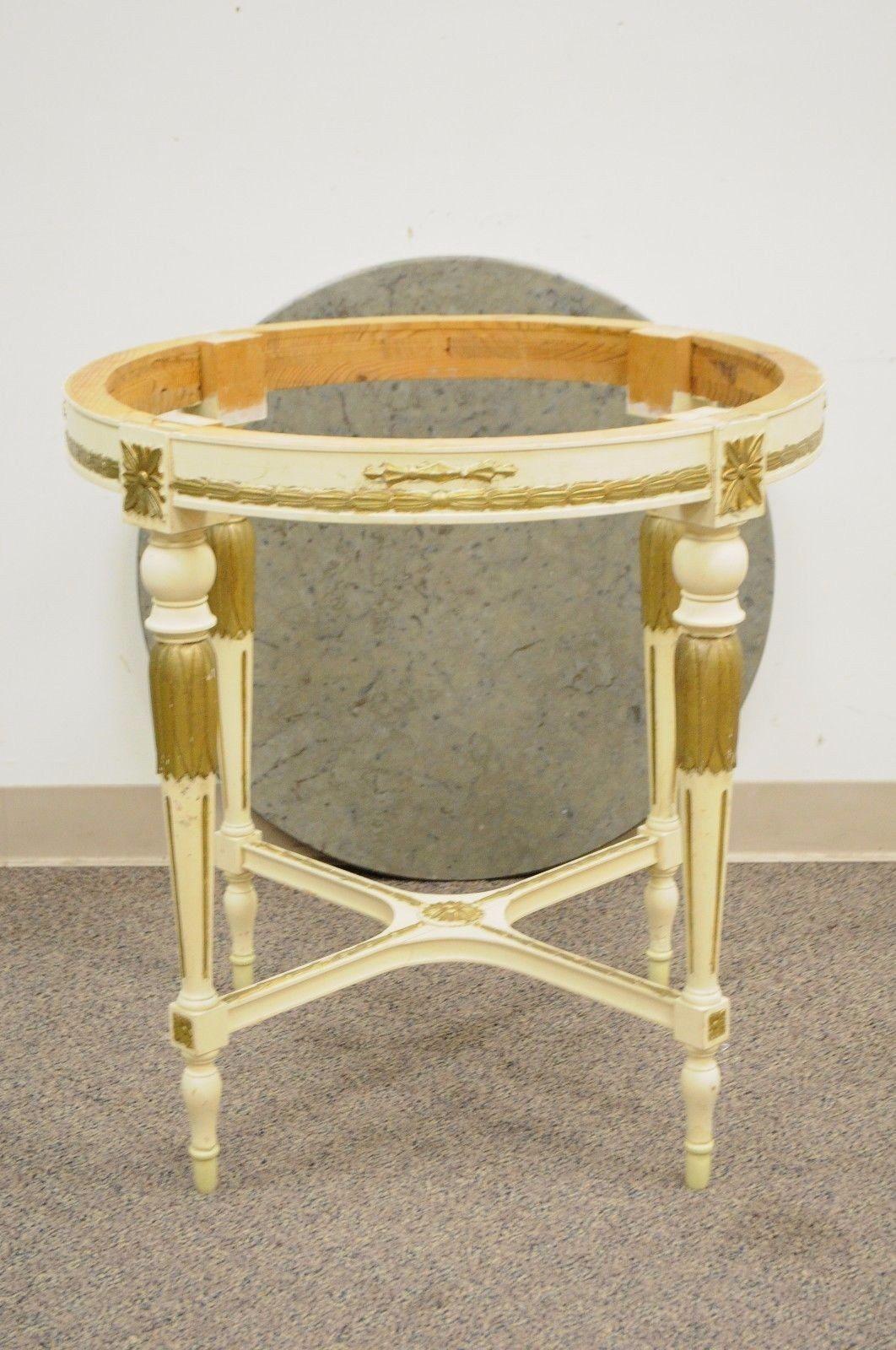 Round Vintage French Louis XVI Marble Granite Top Bouillotte Lamp Side Table 5