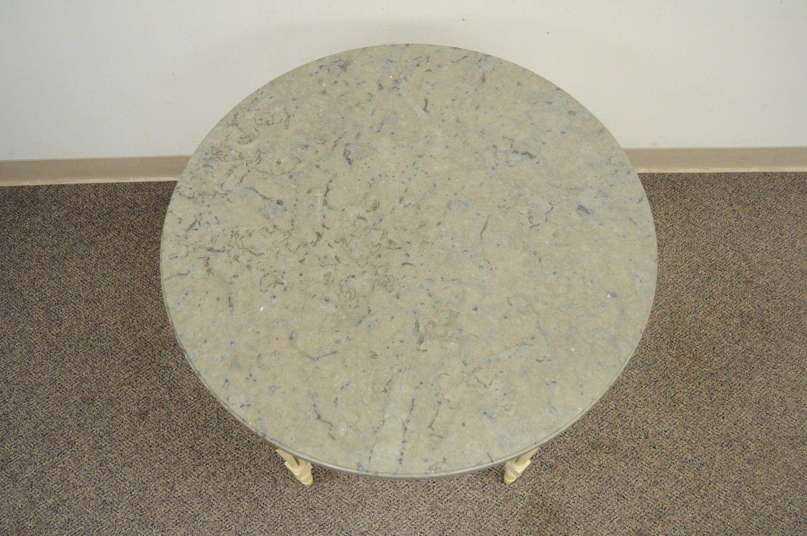 20th Century Round Vintage French Louis XVI Marble Granite Top Bouillotte Lamp Side Table