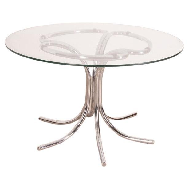 Round Vintage Glass Table 1970s Italian Design For Sale