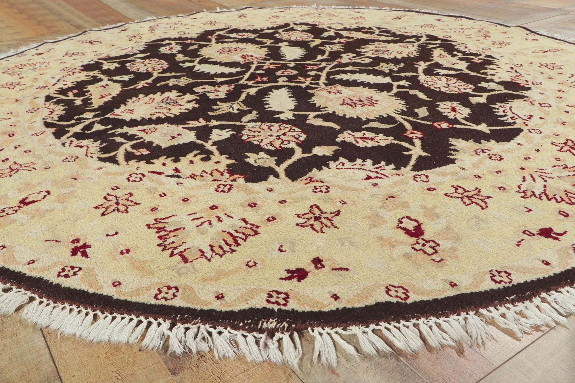 Hand-Knotted Round Vintage Indian Rug with Traditional Persian Style For Sale
