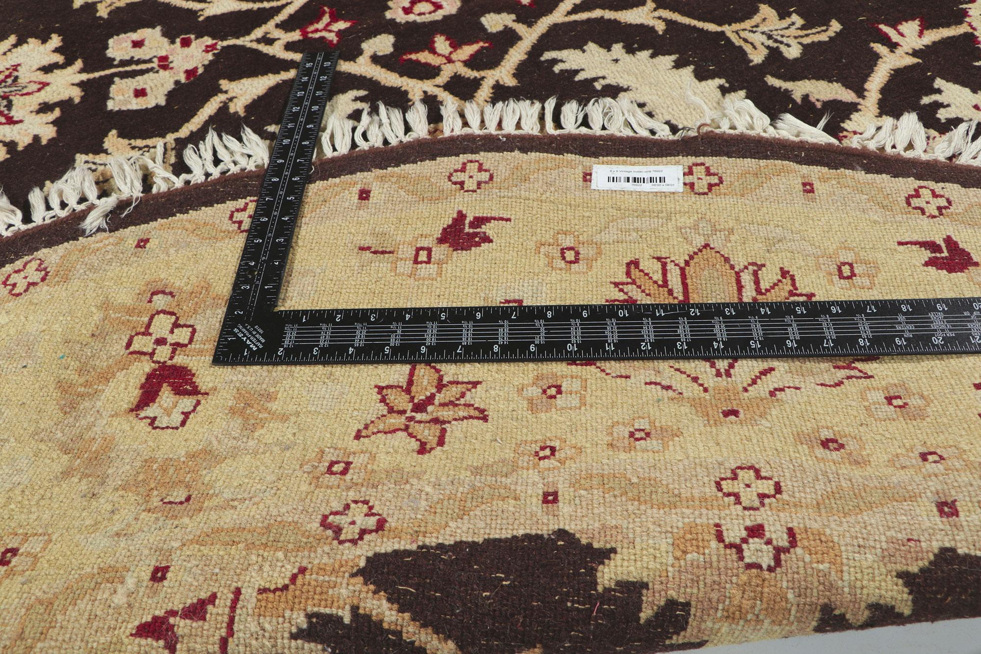 Runder indischer Vintage-Teppich im traditionellen persischen Stil (Handgeknüpft) im Angebot