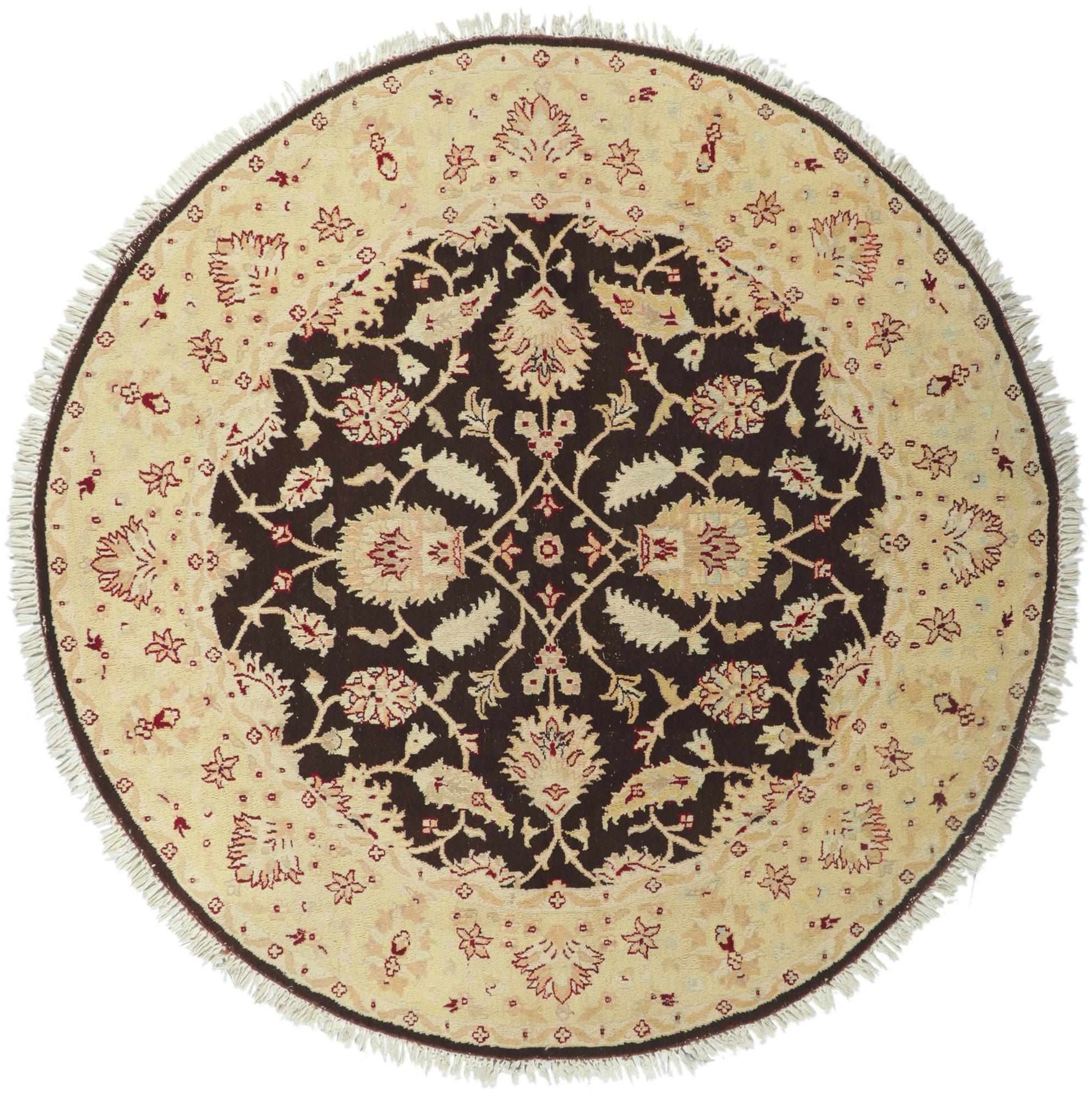 Tapis indien rond vintage avec style persan traditionnel en vente